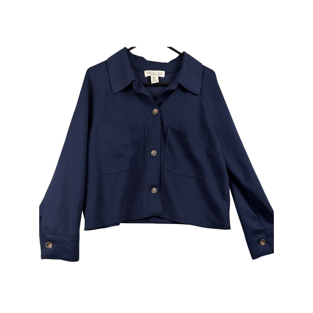 Rachel Zoe Navy Utility Button-Front Jacket - Chic Minimal Layer - Size L